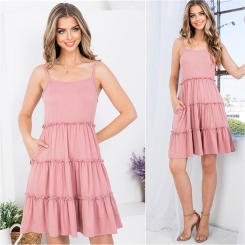 Mauve Women’s Tiered Ruffle Flowy Must Have Dress (WITH POCKETS!)